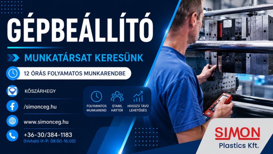 Gépbeállító állás Kőszárhegyen – 12 órás munkarend